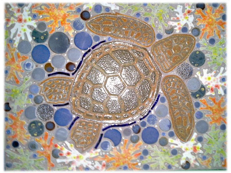 Dorsal view Honu sea turtle mosaic tile floors